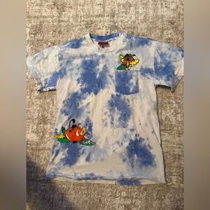 Disney Blue and White Tie-Dye Kids Simon and Pumba Tee size S
